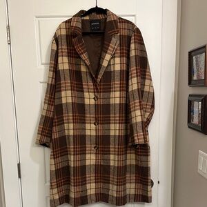 BloomChic Brown and Tan Plaid Pea Coat